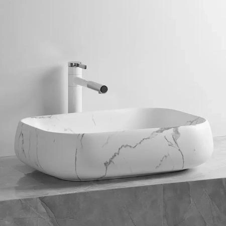 Раковина Cerutti SPA CR0086 MMW2 накладная, мрамор матовый белый, прямоугольная 565х400х145