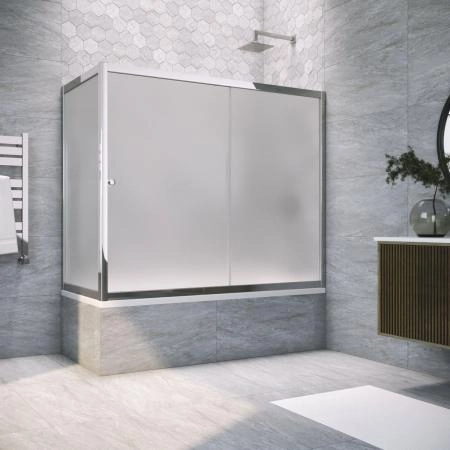 Шторка на ванную Vegas-glass ZV+ZVF TUR NOVO 150*85 08 10, профиль глянцевый хром, стекло сатин