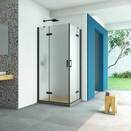 Душевой уголок Vegas-glass AFA-F Retta 100*80 02М 10 L, профиль черный матовый, стекло сатин