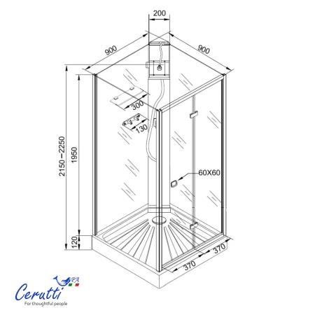 Душевая кабина СeruttiSPA БЕЛЛА (BELLA) 90T (90x90x215-225)