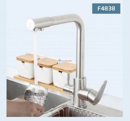 Смеситель для кухни Frap F4348 сатин с краном для фильтр/воды