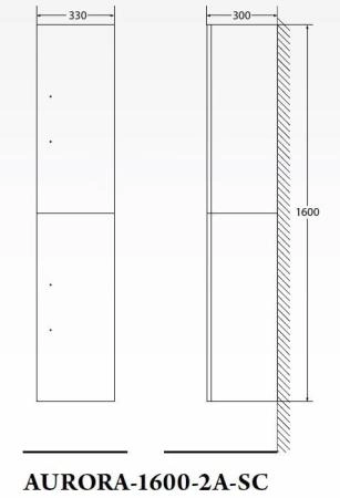 Шкаф Belbagno AURORA Bianco Lucido подвесной, левосторонний, 1600x330x300 AURORA-1600-2A-SC-BL-P-L