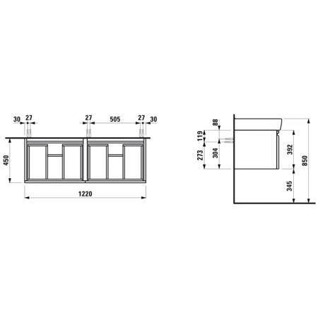 Laufen Pro Тумба с раковиной 122x45x39см., подвесная, 2 выдв ящика, цвет: белый матовый