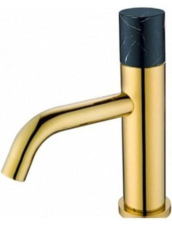Смеситель для раковины Boheme Stick золото, ручка мрамор белая/черная 121-G-MR