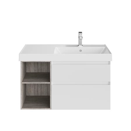 Тумба Kerama Marazzi CUBO КУБО CU.90Rh\WHT правая подвесная с ящиками 90, белая матовая-древесная