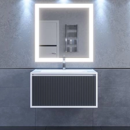 Тумба под раковину для ванной Uperwood Next Premium подвесная, 100 см, белая/графит, 1 ящик