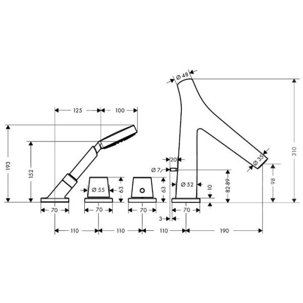 AX Starck Organic Смеситель на борт ванны, термостатический, на 4 отв., с ручным душем,(внешняя часть), цвет: хром