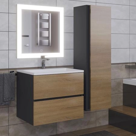 Тумба с раковиной Uperwood Barsa 60 см, раковина белая, подвесная тумба черная/дуб сонома