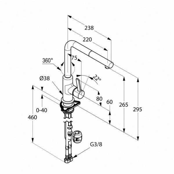 Смеситель Kludi L-Ine 408510575 для кухни, с выдвижным изливом, цвет хром