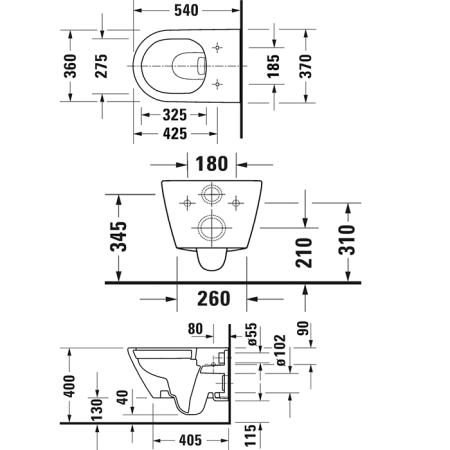 Duravit D-Neo Унитаз подвесной 2577090000, 370 x 540 мм, безободковый, в комплекте с сиденьем 0021690000 цвет: белый (Спец.цена с нашего склада!)