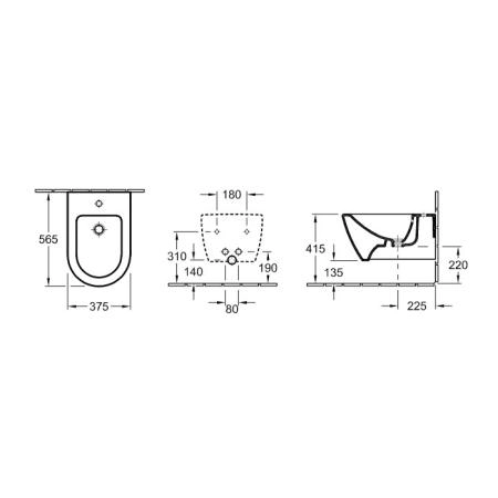 Villeroy&Boch Subway 2.0 Биде подвесное 37.5х56.5х28см., 1 отв., цвет: альпийский белый