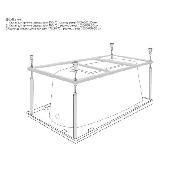 Каркас Koller Pool для прямоугольных акриловых ванн универсальный 150х70 со сборочным пакетом (KOLLERPOOL)