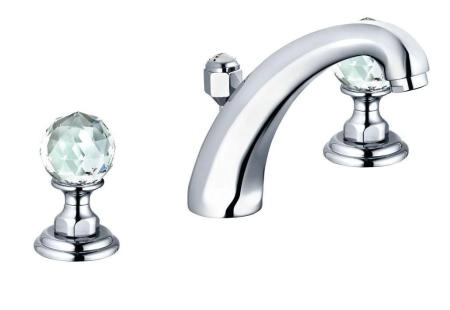 Смеситель Kludi Adlon 5104305G5 для раковины, на 3 отверстия, высокий излив, ручки хрусталь, цвет хром