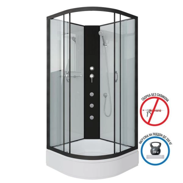 Душевая кабина Niagara NG-6701-14BKG 900х900х2000 средний поддон 26см стекло прозрачное черные профиля