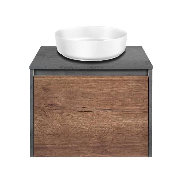 Тумба под раковину Vincea Mesa 600 подвесная, 1 выкатной/1 скрытый ящик soft close, T.Oak + Beton