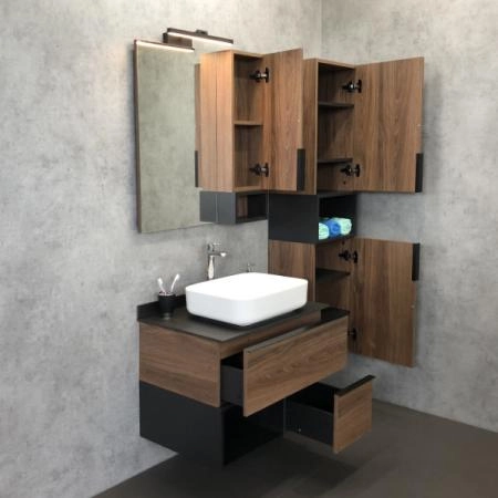 Тумба с раковиной Comforty Штутгарт-75 00-00001884 Дуб тёмно-коричневый с черной столешницей c раковиной COMFORTY T-Y9378