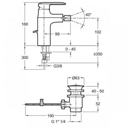 Смеситель Jacob Delafon KUMIN E99456-CP для биде хром с донным клапаном