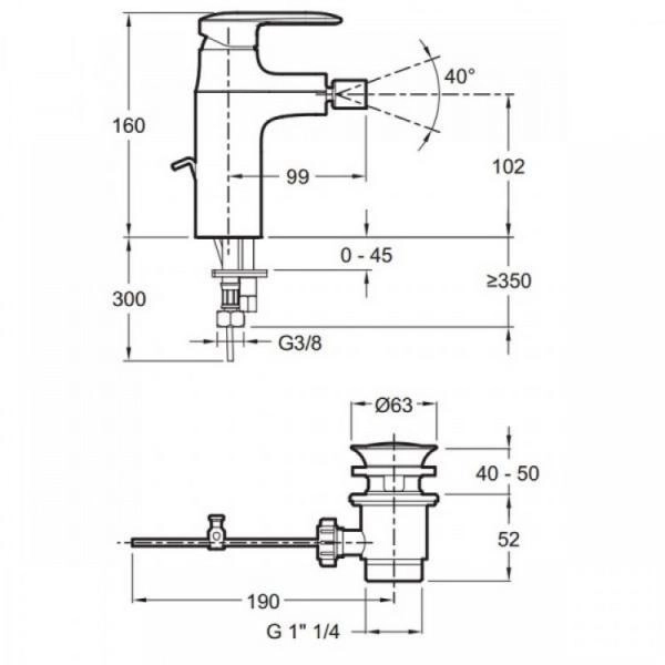 Смеситель Jacob Delafon KUMIN E99456-CP для биде хром с донным клапаном