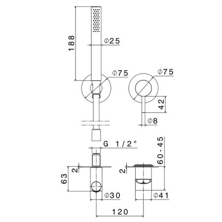 Newform X-STEEL 316 Смеситель для душа, встраиваемый,, ручной душ, кронштейн, шланг 150 см, цвет: нержавеющая сталь