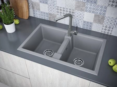 Кухонная мойка Paulmark ZWILLING PM238150-GRM серый металлик 810х500 кварцевая