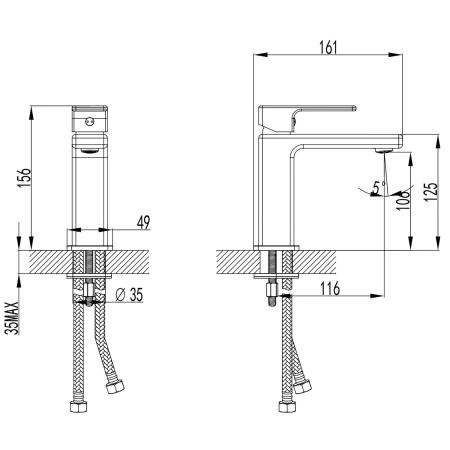 Смеситель для раковины Azario BLAKE без донного клапана, хром (AZ-VBE168205C)