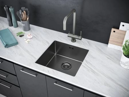 Кухонная мойка Paulmark GERBERG PM214444-GM вороненая сталь 440х440мм нерж. Сталь