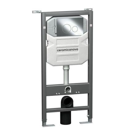 Сет 4 в 1: Подвесной унитаз Metric Rimless арт. CN3007 + Шумоизоляционная панель для инсталляции арт. CN1000 + Система инсталляции для унитазов CERAMICANOVA Envision с кнопкой смыва Round цвет хром и креплениями, арт. CN1001CH