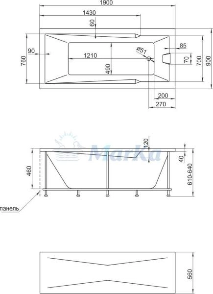 Ванна 1Marka RAGUZA 190х90 см без гидромассажа