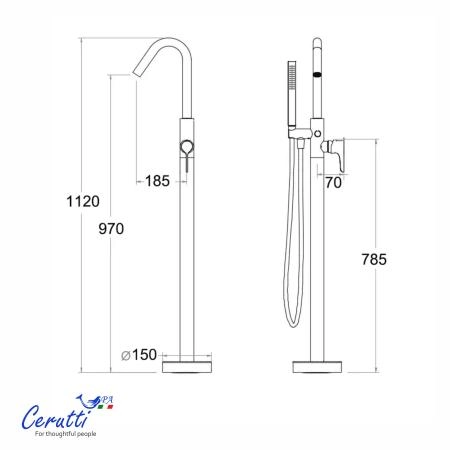 Смеситель напольный Ceruttispa Селла (SELLA) из латуни, цвет хром