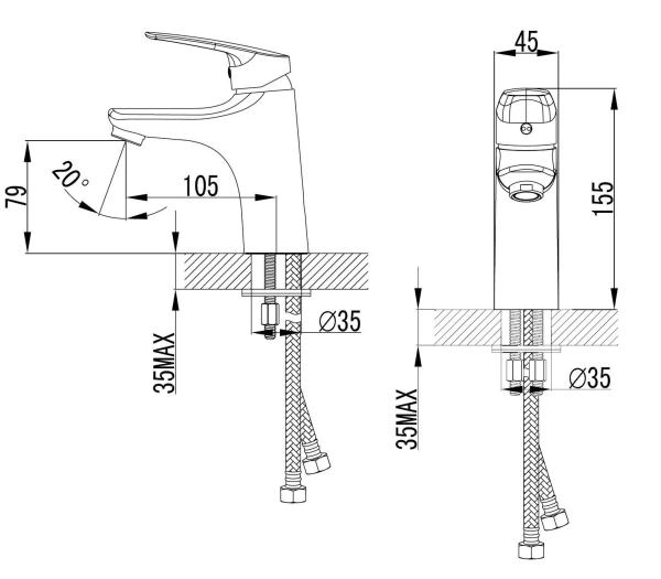 Смеситель для раковины AZARIO EVORA хром (AZ-WKE168043C)
