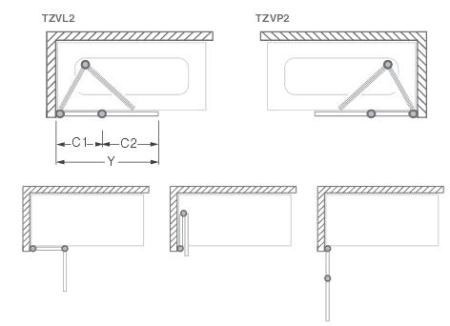 Шторка для ванной Roltechnik TZVL2/1000 двухсекционная складывающаяся 100 см левая