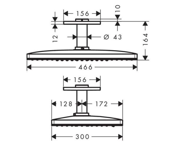 Hansgrohe 24006400 Rainmaker Select Верхний душ 460х300 мм, 3 реж., потол. кроншт.100 мм белый / хром