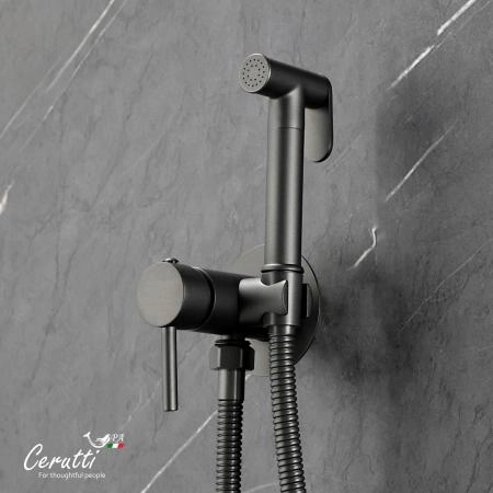 Смеситель с гигиеническим душем Ceruttispa Брайс SHGR (BRAIES CHGR) из латуни с шлангом 120 см, цвет серый