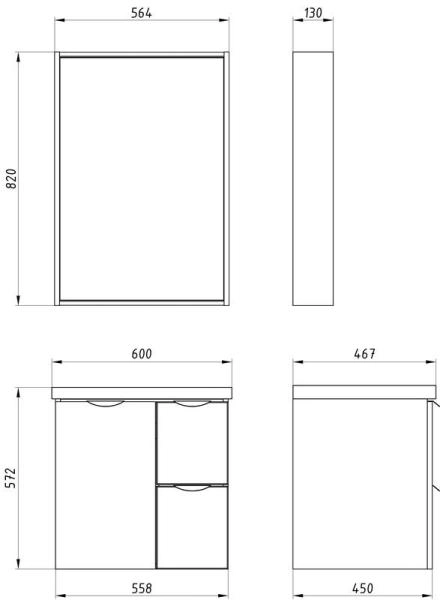 Тумба ASB-Mebel Лавре 60 Дуб Бардолино/Белый подвесная под умывальник Элина 60