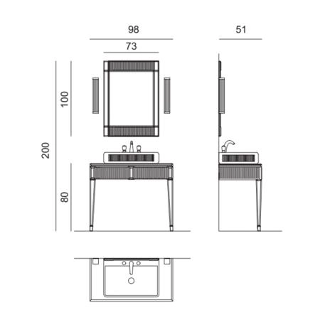 Oasis Rialto Комплект мебели напольный, №2, L98xP51x H:200см, цвет: black glass/хром