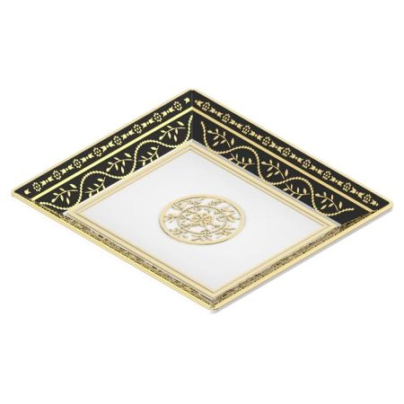 THG MARQUISE NOIR DECOR OR Поднос керамический 122х110 мм., настольный, small size, декор черный/золото, цвет: белый