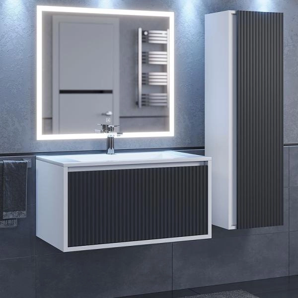 Тумба под раковину для ванной Uperwood Next Premium подвесная, 100 см, белая/графит, 1 ящик