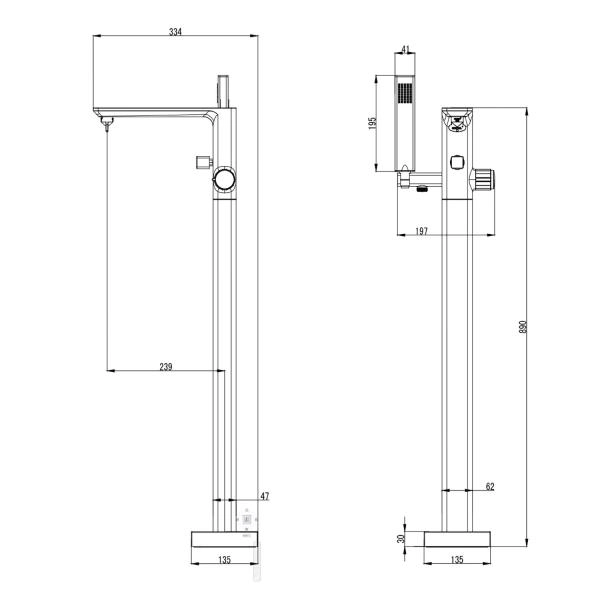 Смеситель для ванны Azario PIANO, отдельностоящий, хром (AZ-208260AB5C-0308A)