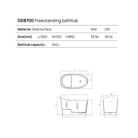 Dea Design Single Ванна 130х70х85см., отдельностоящая, Solid Surface, цвет: Black №16