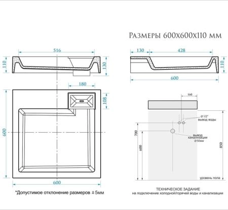Раковина над стиральной машиной Uperwood Vission, 60*60 см, белая глянцевая