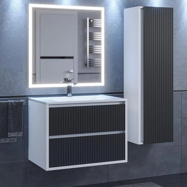 Тумба под раковину Uperwood Next Premium подвесная, 70 см, белая/графит, 2 ящика