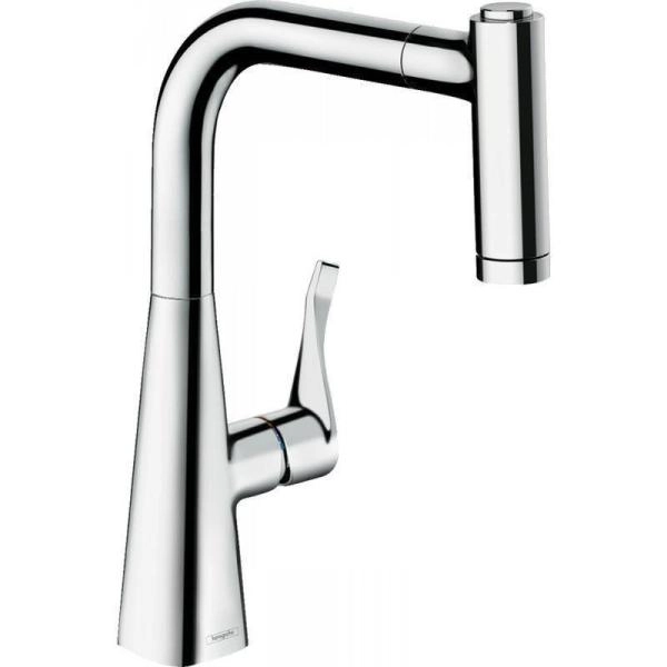 Смеситель Hansgrohe 73800000 Metris для кухни 220 мм, 2 режима, выдвижной излив хром