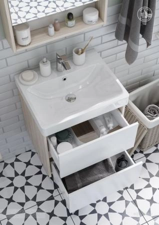 Тумба под раковину AQUATON Сканди 55 белая, дуб верона 1A251701SDB20