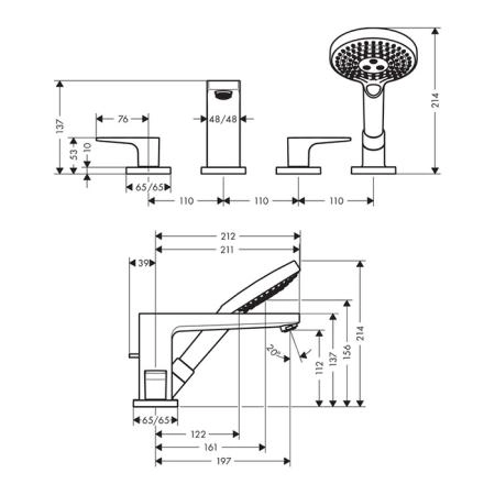 Hansgrohe Metropol Смеситель на борт ванны , на 4 отв., цвет: хром