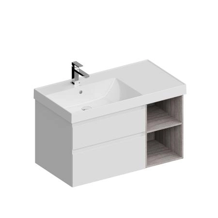 Тумба Kerama Marazzi CUBO КУБО CU.90Lh\WHT левая подвесная с ящиками 90, белая матовая-древесная