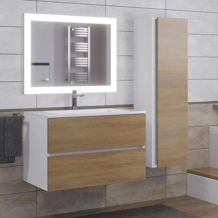 Тумба с раковиной Uperwood Barsa-Next 80 см, подвесная, белая/дуб сонома