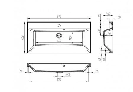 Раковина из искусственного мрамора,900x450x150 Белый BB900/450-LV-MR-PR