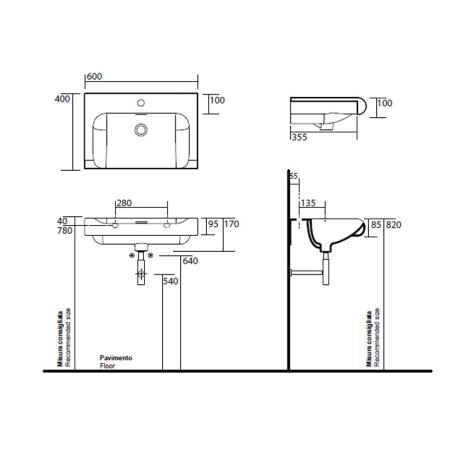 KERASAN Inka Project Раковина INKA 60x40x35,5 с 1 отверстием под смеситель,цвет белый