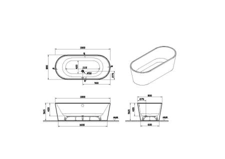 Ванна VitrA Geo 65380006000 180 x 80,5 см отдельностоящая акриловая прямоугольная белая