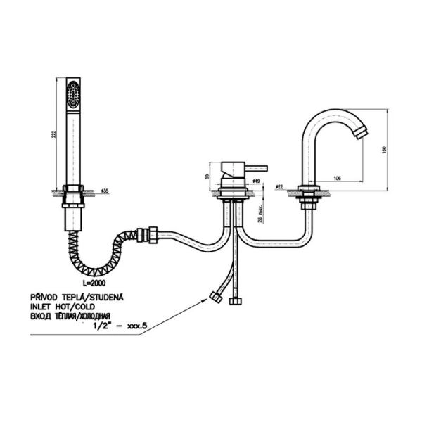 Смеситель Rav Slezak SEINA SE962.5Y для ванны, цвет Хром на 3 отверстия